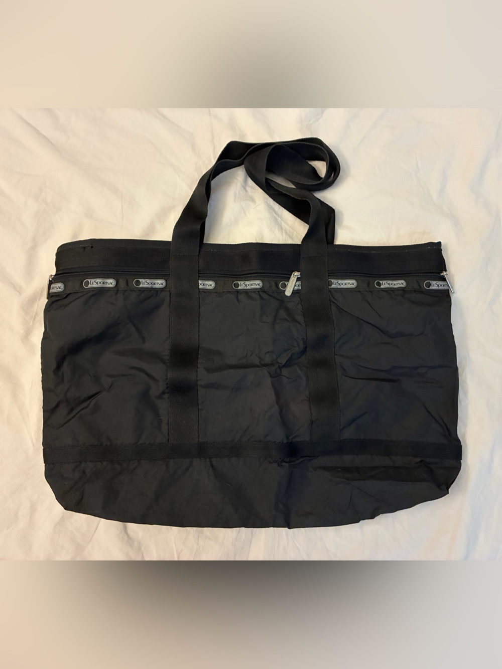 Lesportsac Black Duffel Tote Bag with 3 Zip Outside Pockets